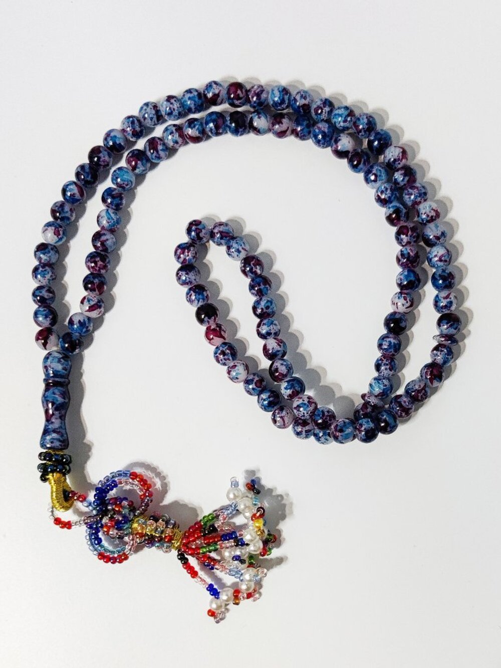 Muslim Prayer Bead Necklace 100 Glass Beads Blue Purple Tasbih